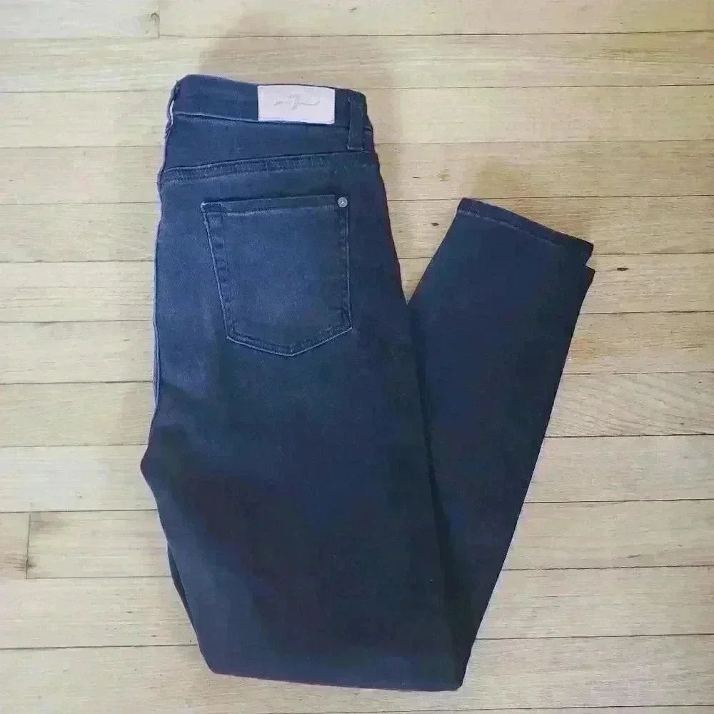 7 For All Mankind Black Luxe Vintage Aubrey Snake Print Skinny Jeans Size 29 - Picture 6 of 13